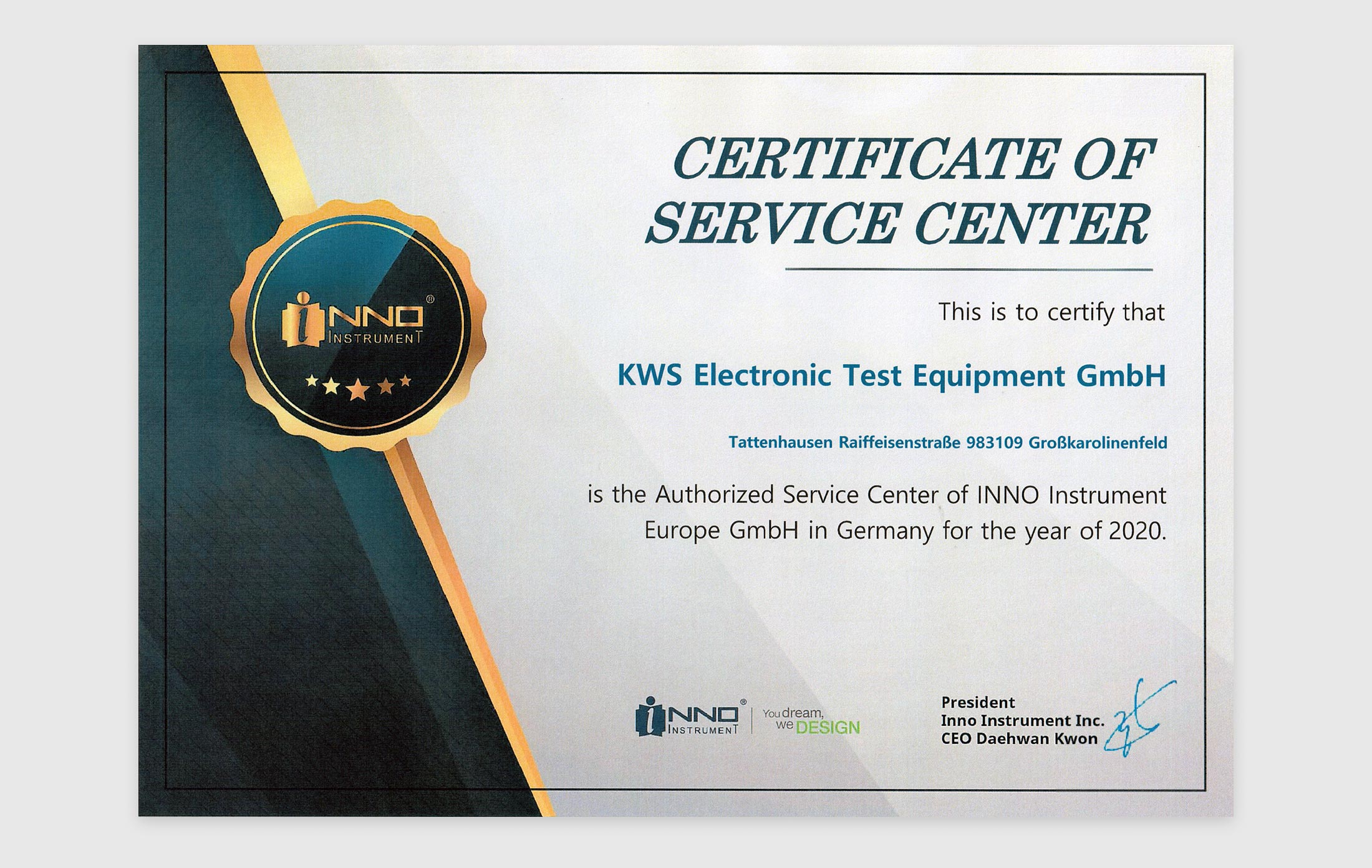 KWS Electronic News 2020: Certificat Inno Service Center